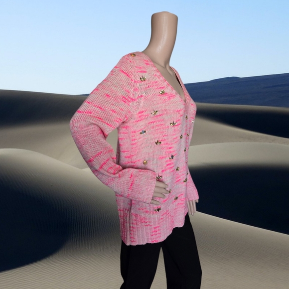 Tristan Women's Bubblegum Pink Gemstone Embellished Wool/Mohair Knit Sweater - Picture 5 of 16